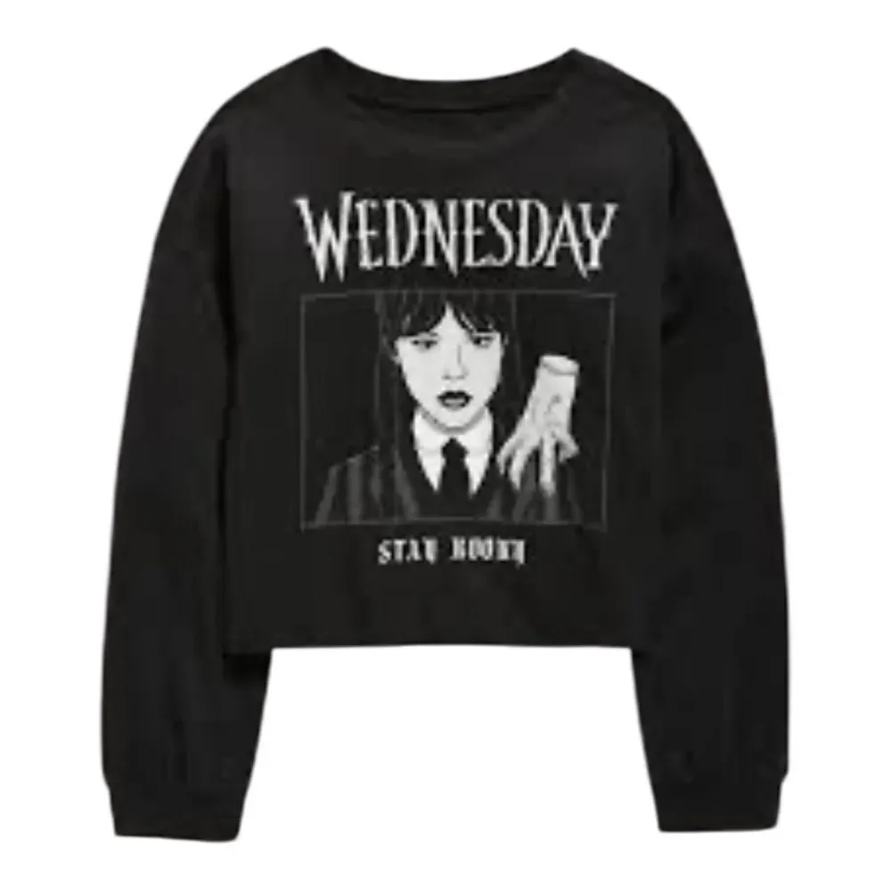 Old Navy Girls Wednesday Pop Culture Graphic T-Shirt Black Long Sleeve Large NWT